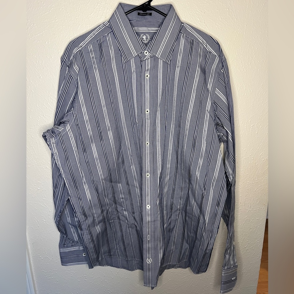 Bugatchi Navy and White Striped Shirt